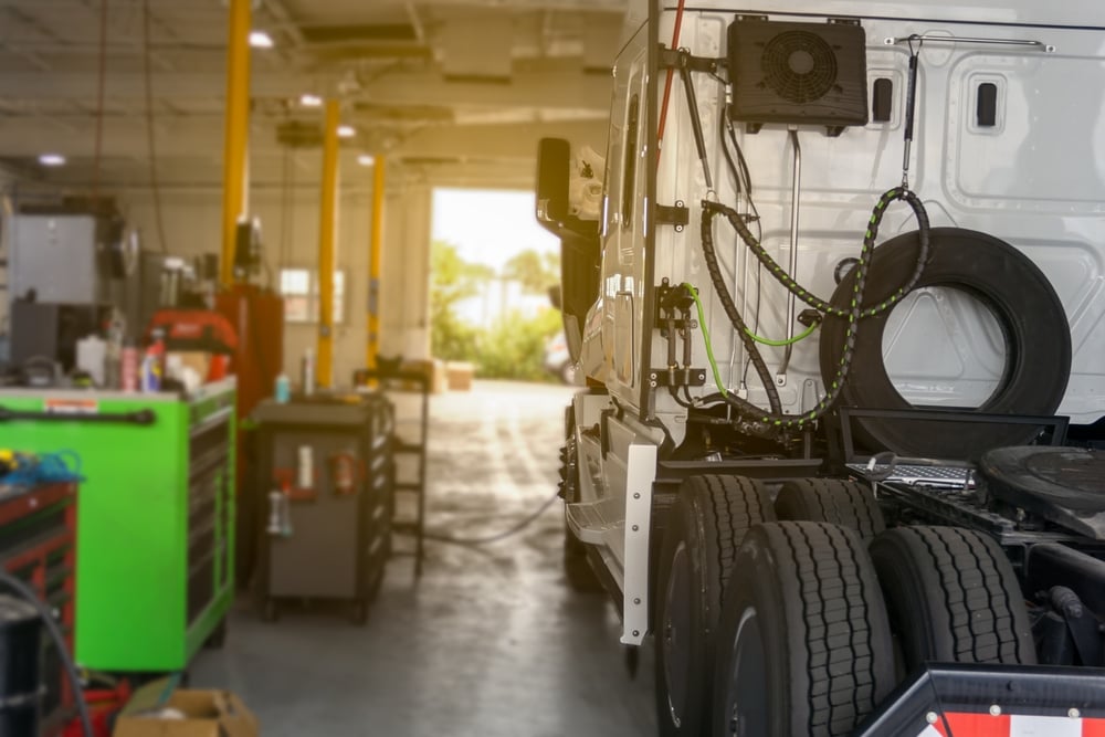 Truck in shop for preventive maintenance